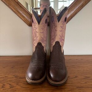 Ariat women brown and tan western style boot.
